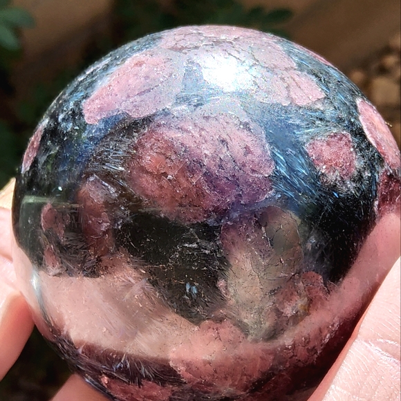 Vibrant Garnet & Astrophyllite Sphere - Picture 15 of 16